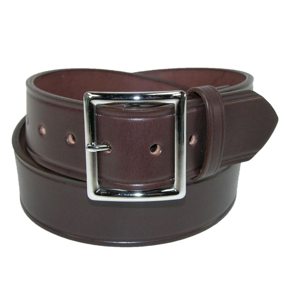 Men's Dark Brown Leather Belt with Polished Silver Buckle